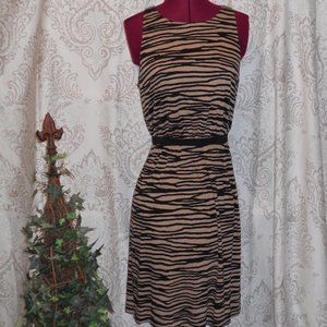 Loft S Sleeveless Tan/Black Zebra Print Dress